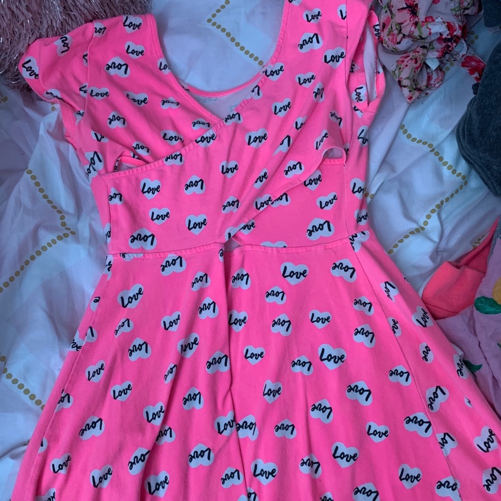 Pink, white, and black “love” dress